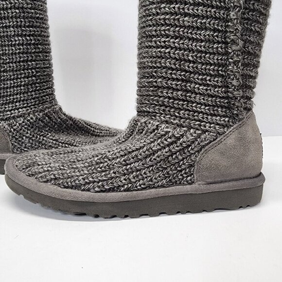 UGG Australia Boots Womens 5 Classic Cardy Tall Winter Boots 5819 Grey Fabric - Picture 4 of 13